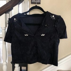 Suede short sleeve with embroidered jewels [Zara]